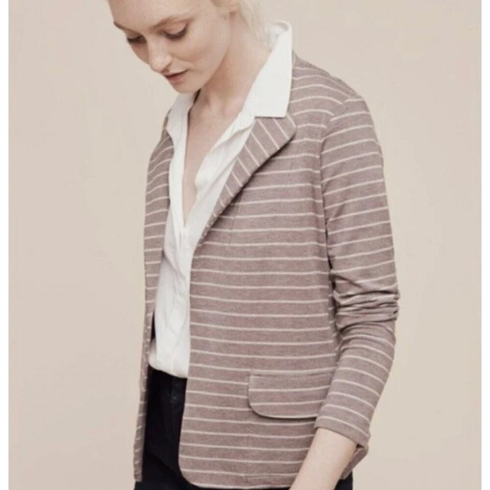 Anthopologie Dolan Tan Brown Stripe Open Cardigan Sweater Blazer M Academia Prep